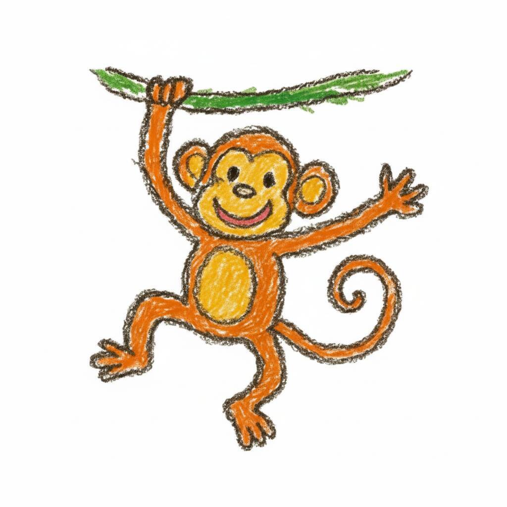 Desenho de um macaco brincando com um galho