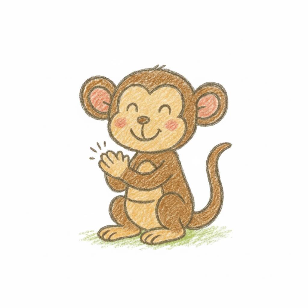 Desenho de um macaco fofo sorrindo e aplaudindo