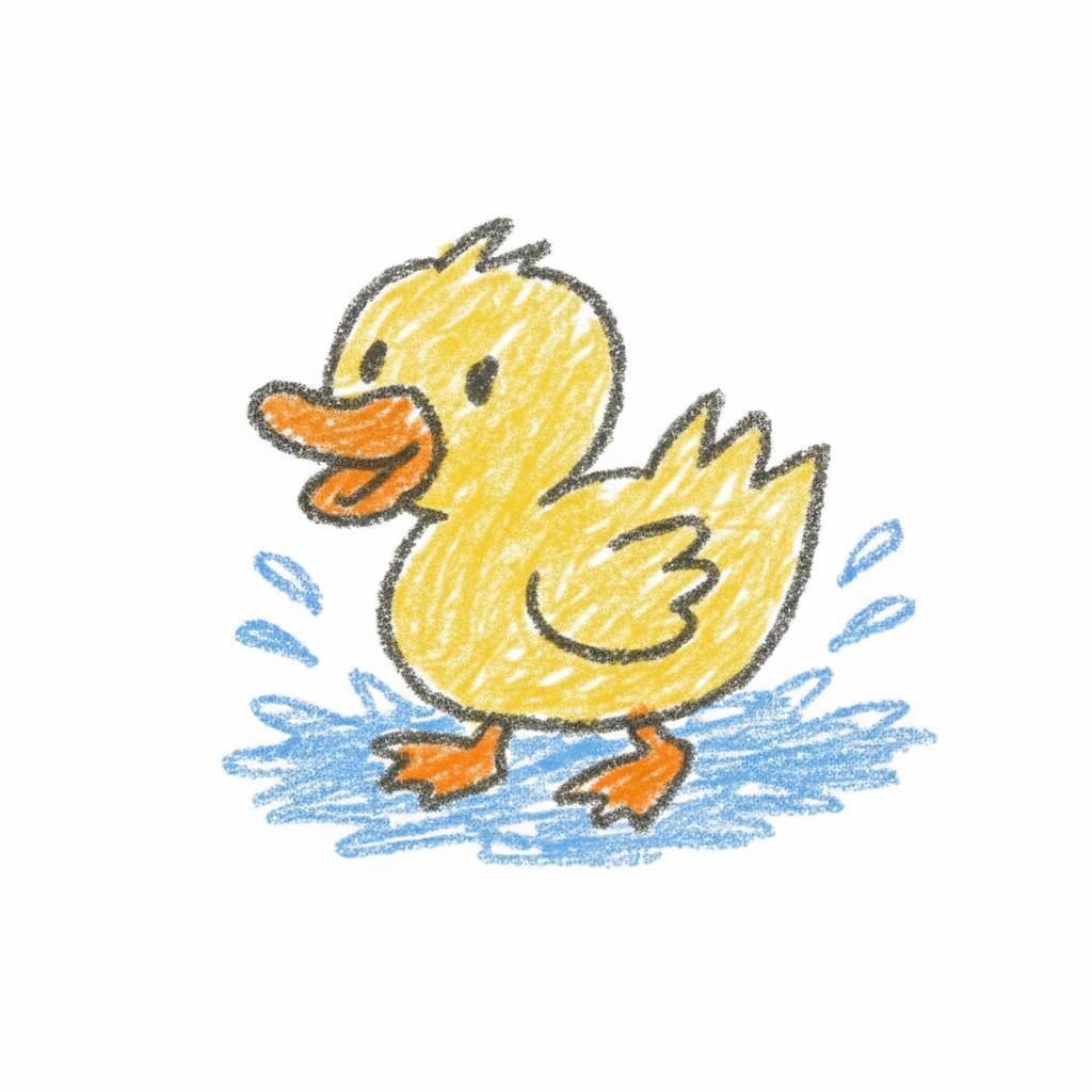 Desenho de um pato amarelo brincando na água