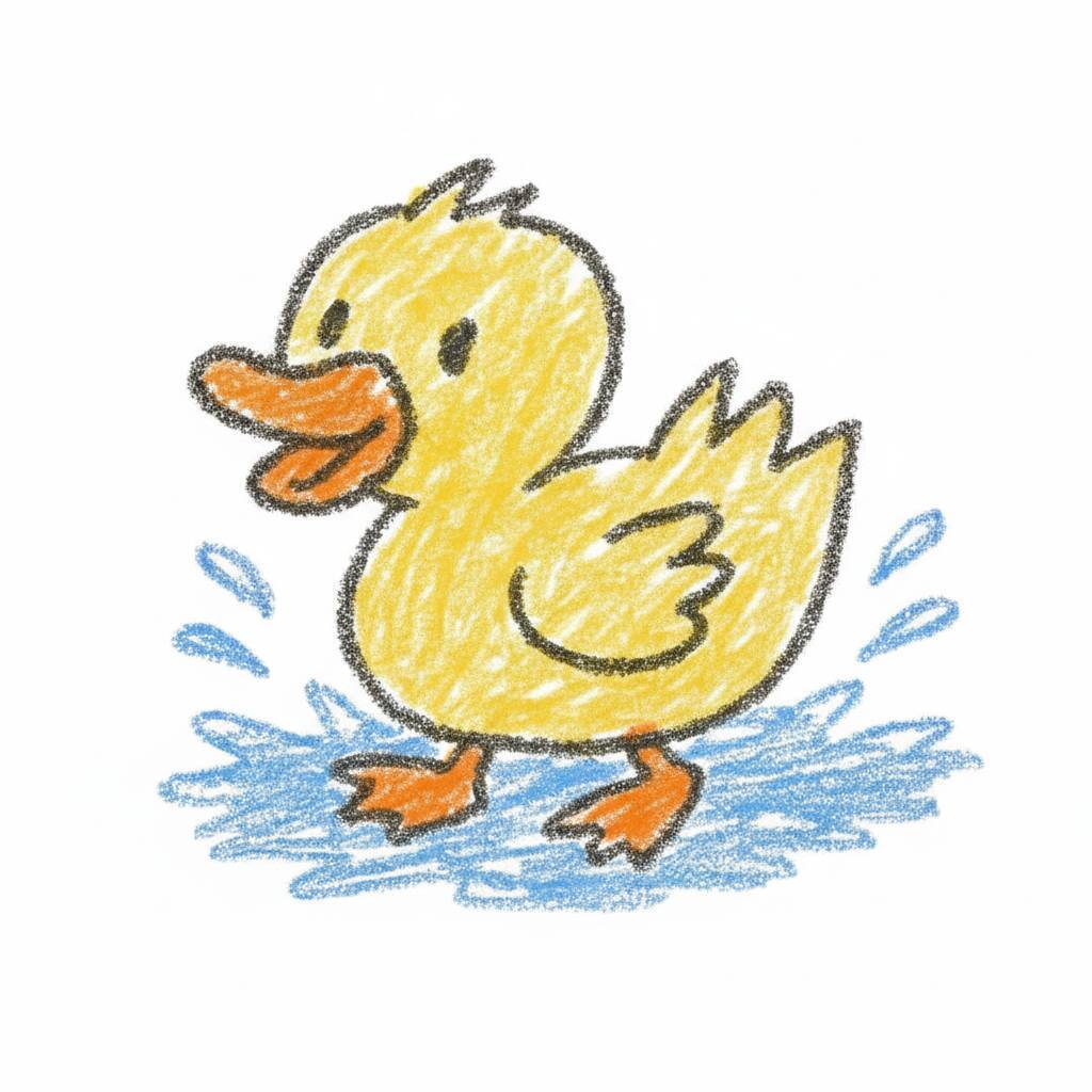 Desenho de um pato amarelo em uma superfície de água
