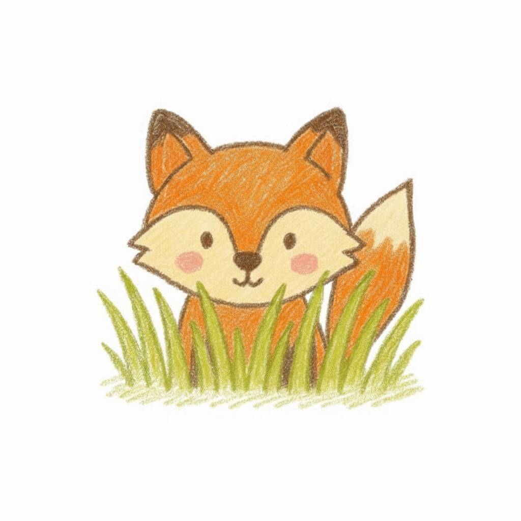 Desenho de uma raposa fofa em meio à grama