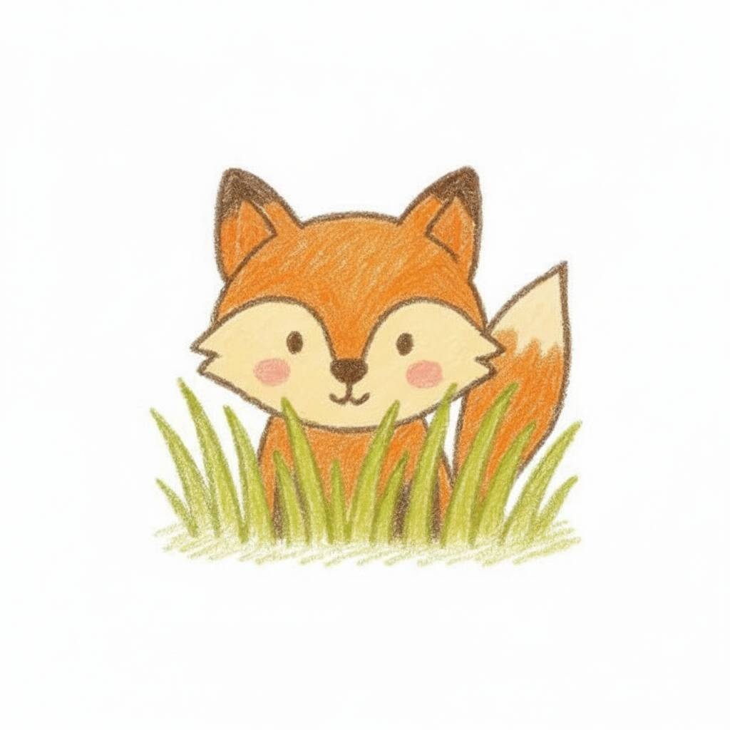 Desenho de uma raposa fofa escondida na grama