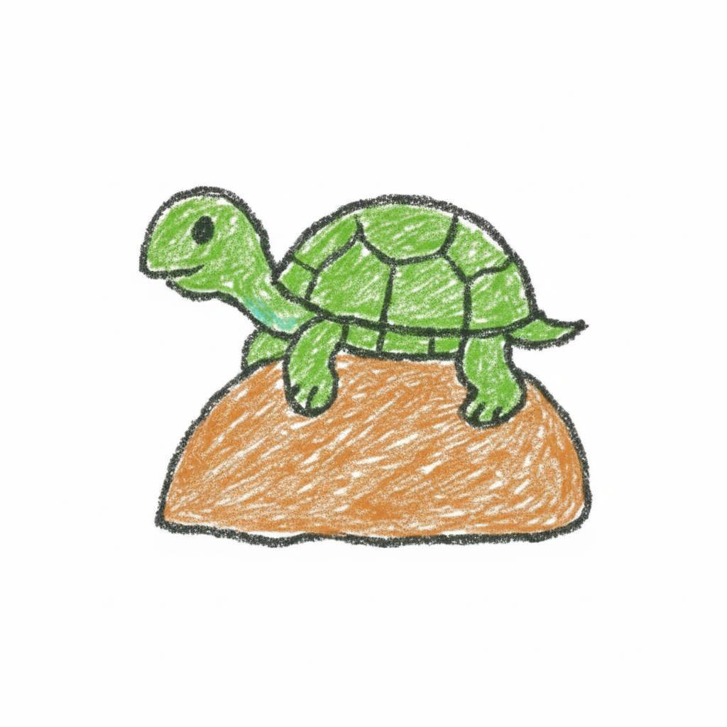 Desenho de uma tartaruga colorida em cima de uma pedra