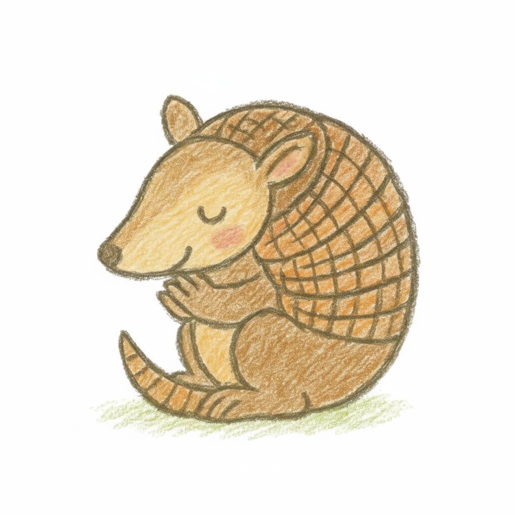 Desenho fofo de um tatu sentado, ideal para colorir.
