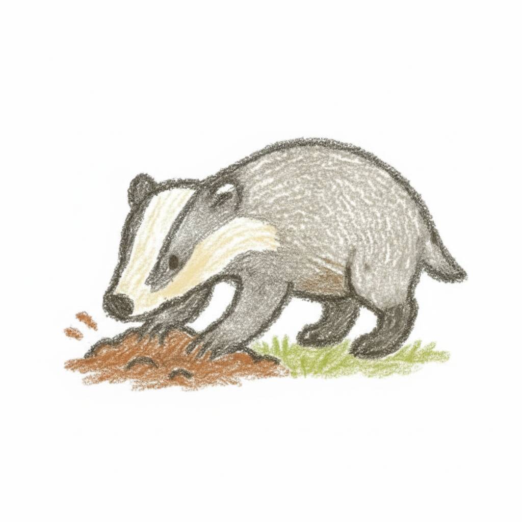 Desenho de um texugo cavando no chão, ideal para colorir.