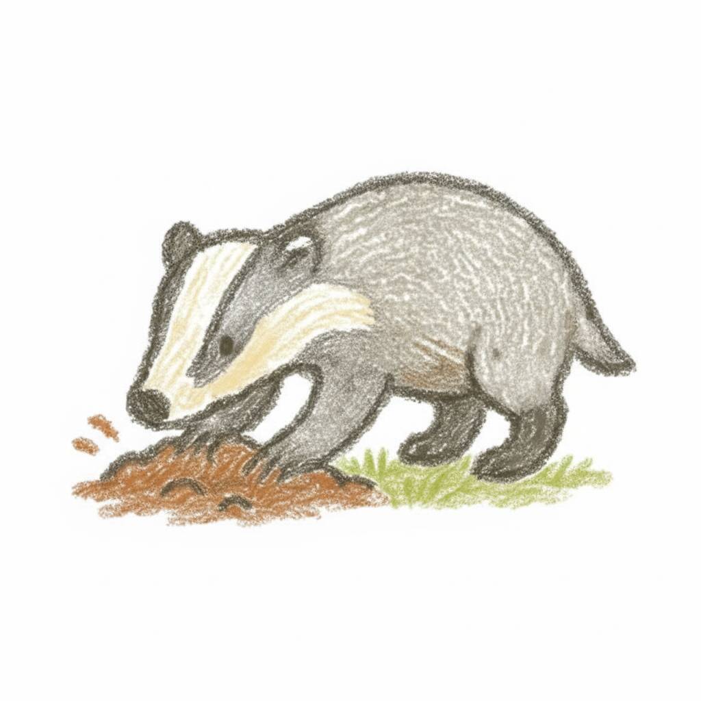 Desenho de um texugo fofo cavando no chão