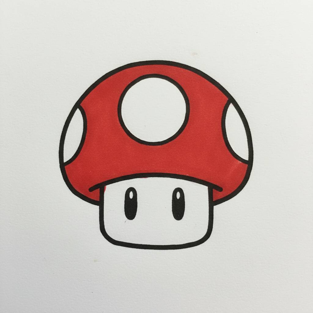 Desenho de um cogumelo vermelho com bolinhas brancas para colorir.